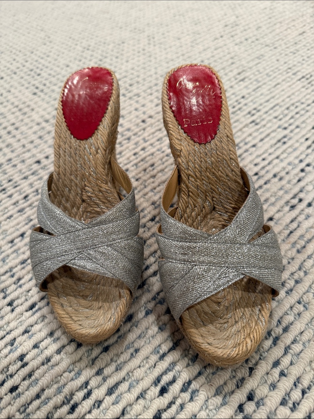 Christian louboutin silver Crisscross Espadrille Wedge Sandals -size 37